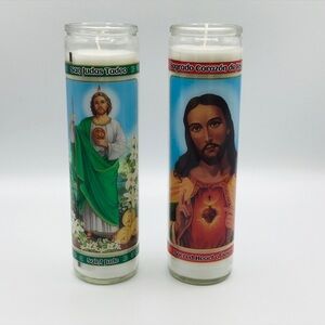 New Set of 2 Candles Religious Pillar Prayer Jesus Saint Jude Sacred H…